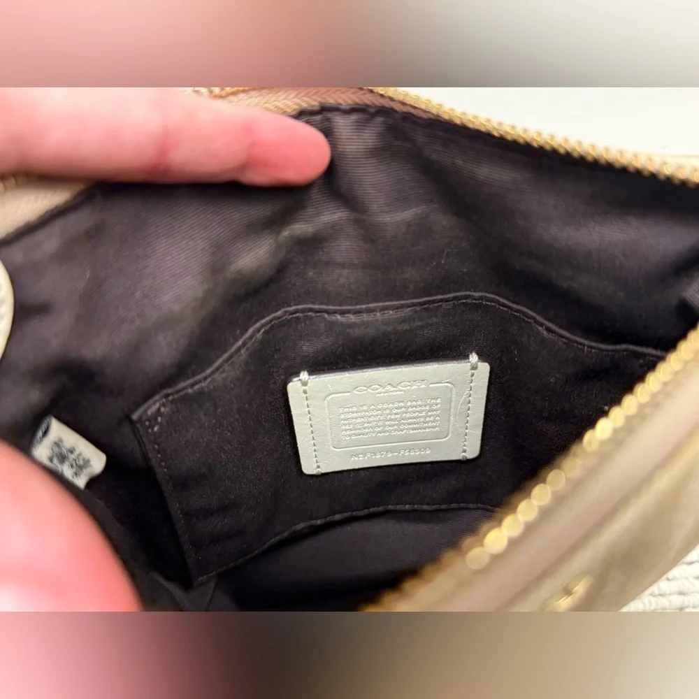 COACH Signature Beige/White Monogram Logo North South Adjust. Strap Crossbody